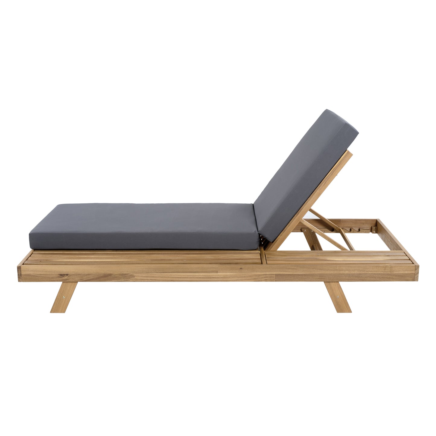Lounge Chaise Set, Space Available On One Side, Acacia Wood In light brown With Water-Resistant Lounge Cushions (Dark Grey & 4 Inch Thick) – Matching Cream Version Available