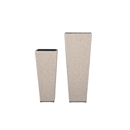 Beige Wicker Outdoor Flower Pots (2-Pack)