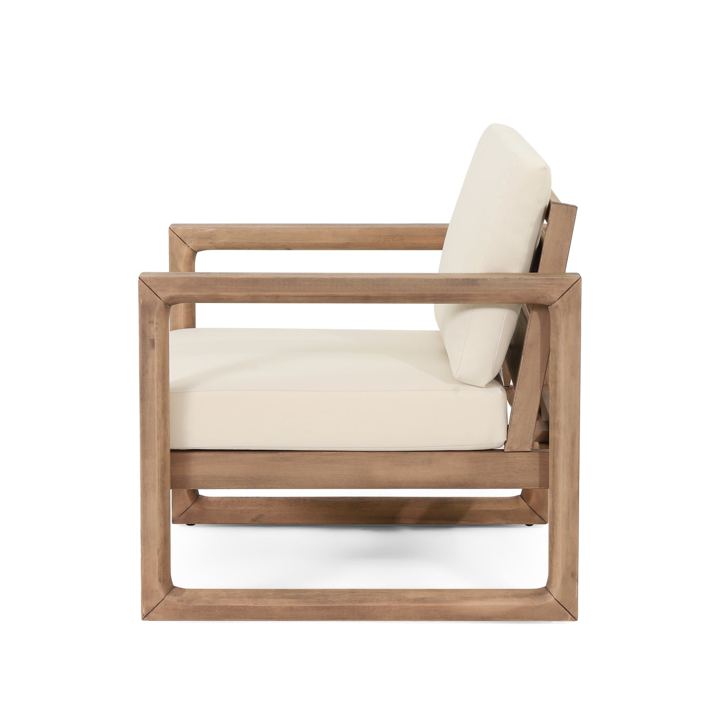 Set of 2, Outdoor Acacia Wood Patio Club Chair, Wood Patio Furniture,Waterproof Thick Cushion Deep Seating for Porch, Garden, Backyard, Balcony, Brown Wash and Beige Cushion