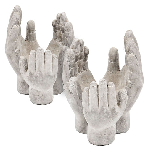 Antique White Gray 6x6x9in. Garden Porch Cement Planter Accepting Hand Sculpture Decor (4-Pack)