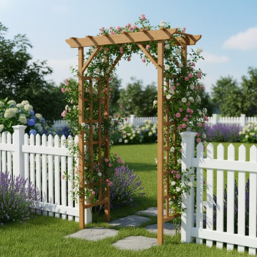 63 in. W x 85 in. H Wood GardenTrellis Climbing Plant Support Garden Fence Weddings in Light Brown