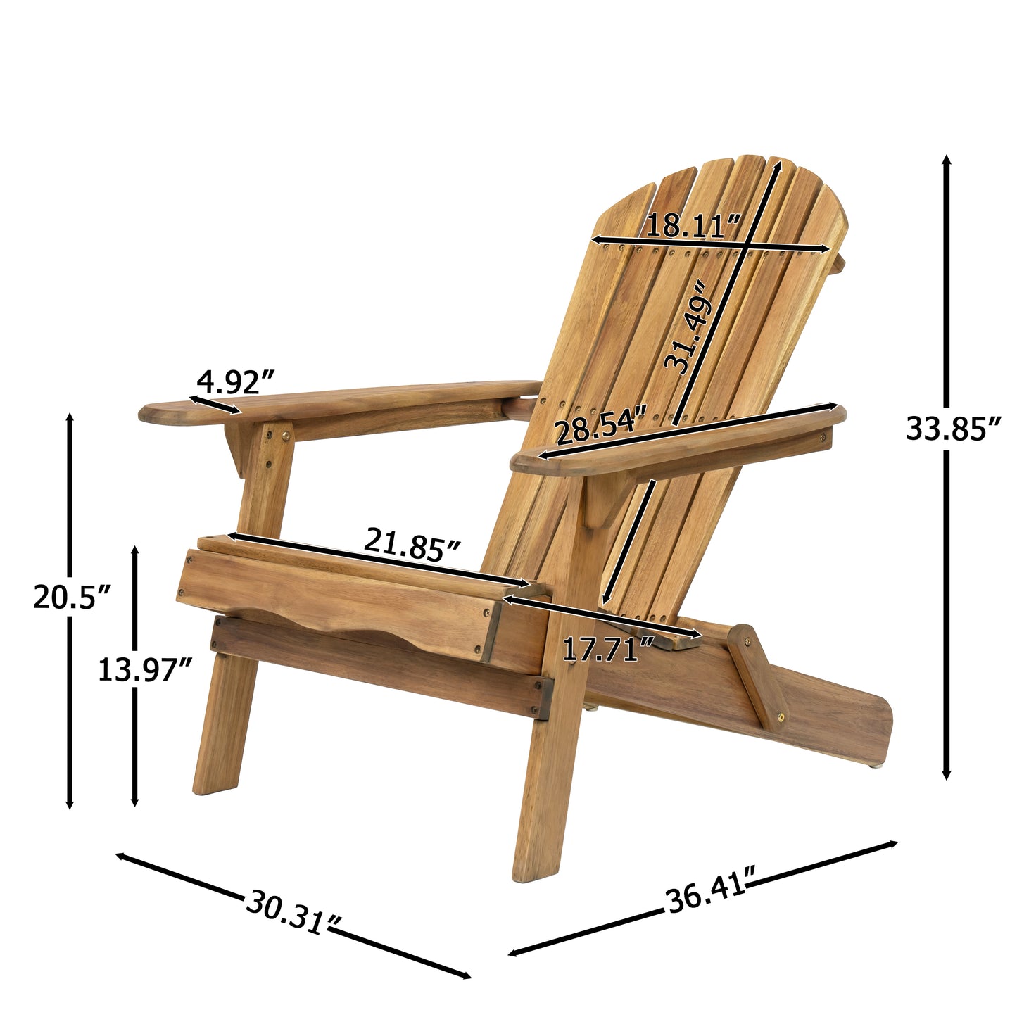 Folding Adirondack Chair Wooden Accent Furniture Lounge Chairs,Foldable Design for Patio & Garden Relaxation with Slatted Back & Wide Armrests- Teak Finish(Original SKU:57702.00NTLS/N770P241668M)