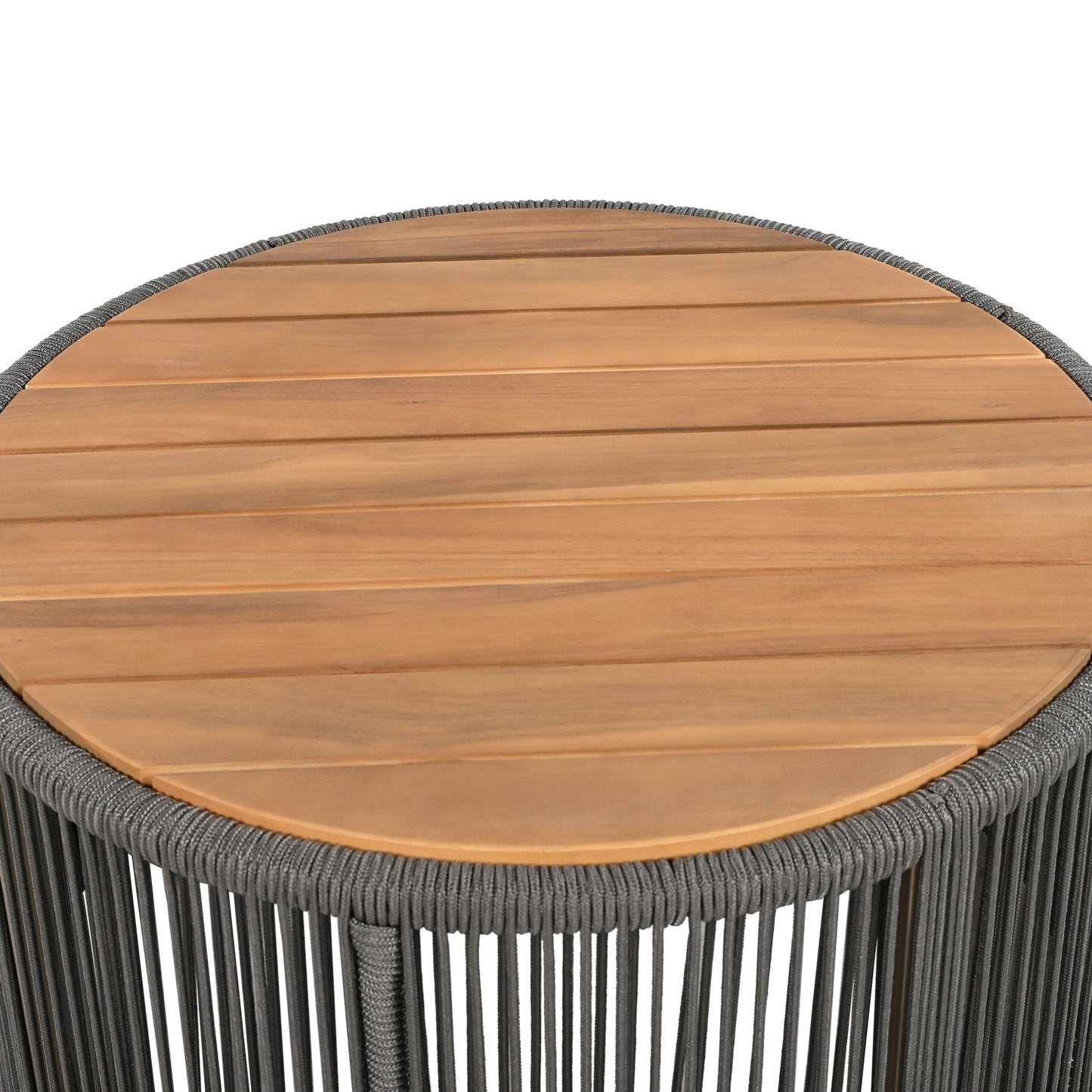 Outdoor Rattan rope & Acacia Wood Coffee Table - Patio Balcony Furniture for Garden, Yard, Balcony - Weather Resistant (Rope Grey, Natural Iron)