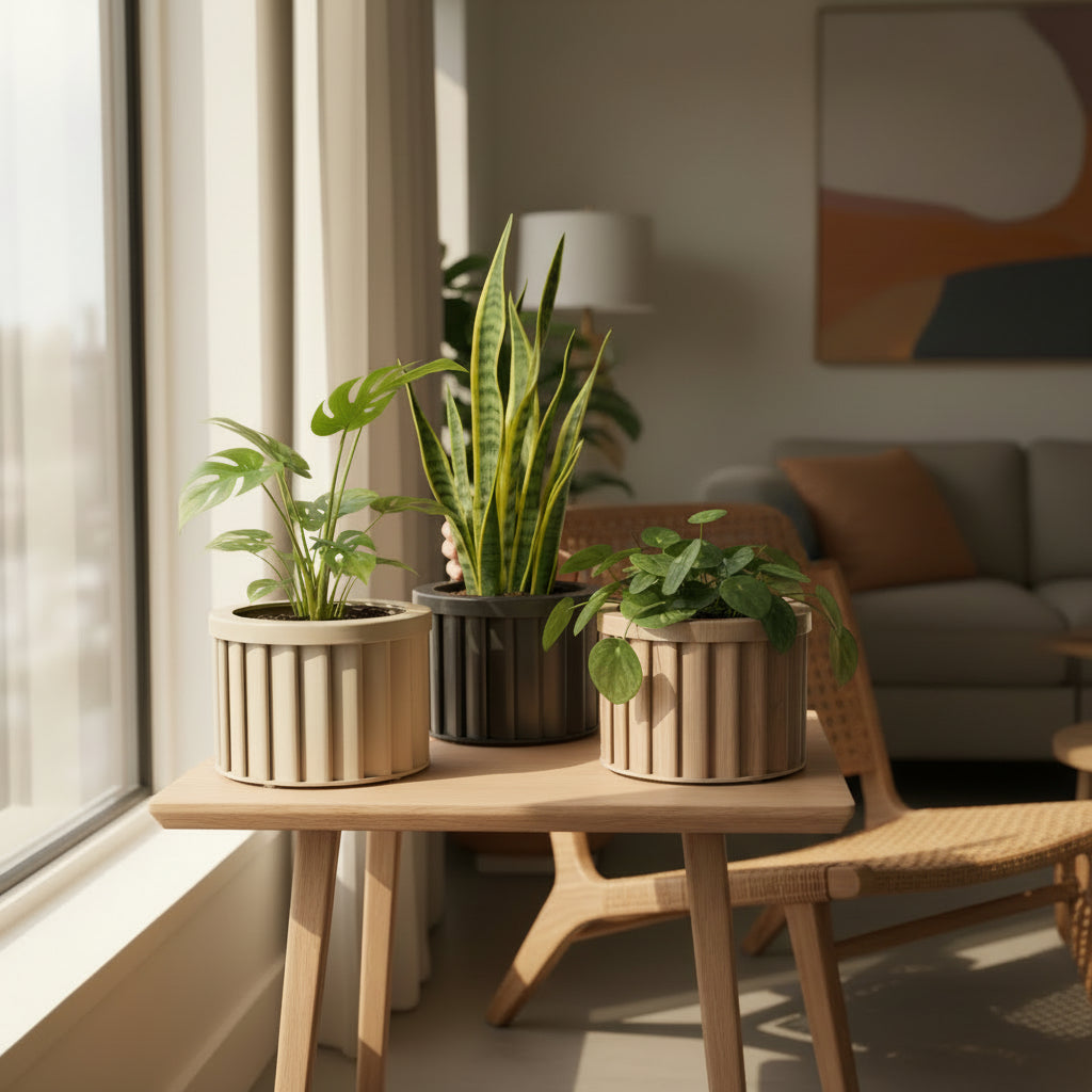 Round Strata Planter MD - Beige Brown