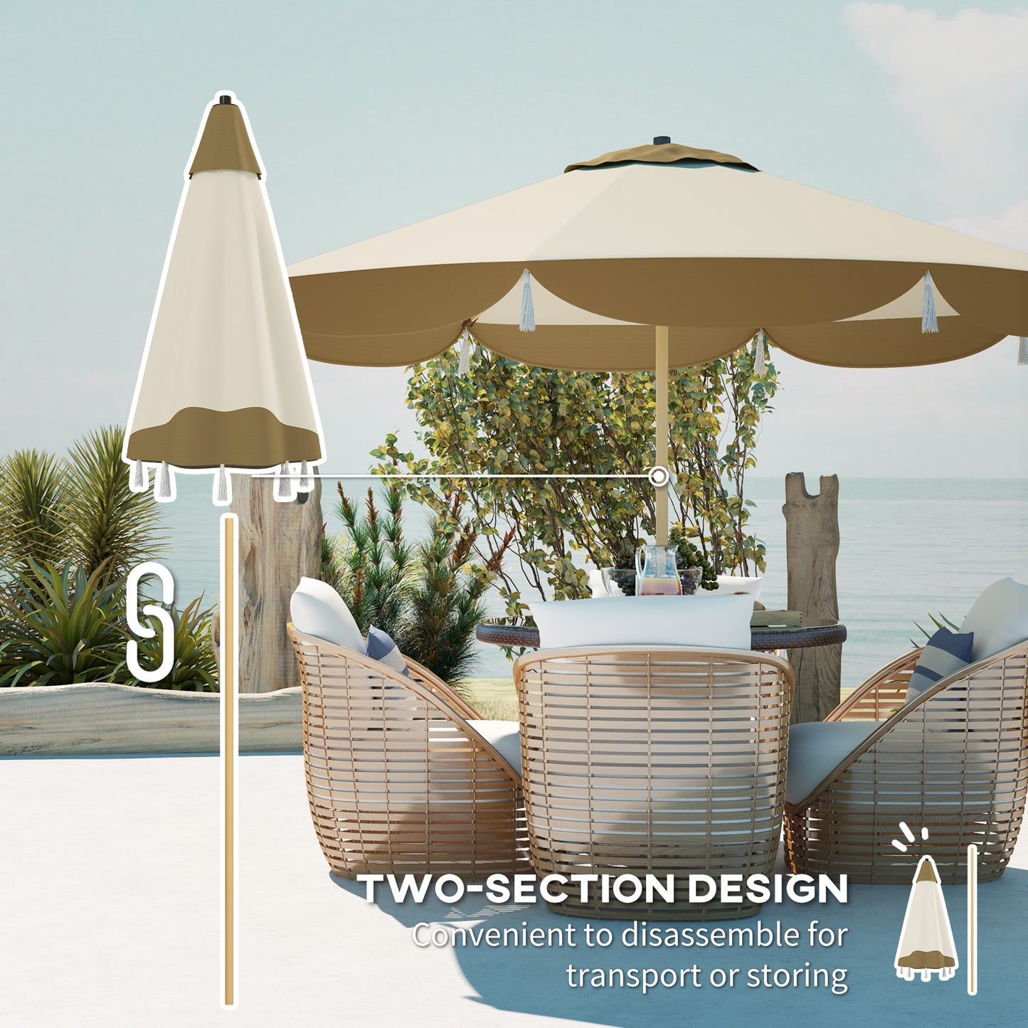 Outsunny 9FT Patio Umbrella, UPF 50+ Outdoor Market Umbrella with 8 Ribs, Vented Outdoor Table Umbrella for Deck, Backyard and Lawn, Cream White
