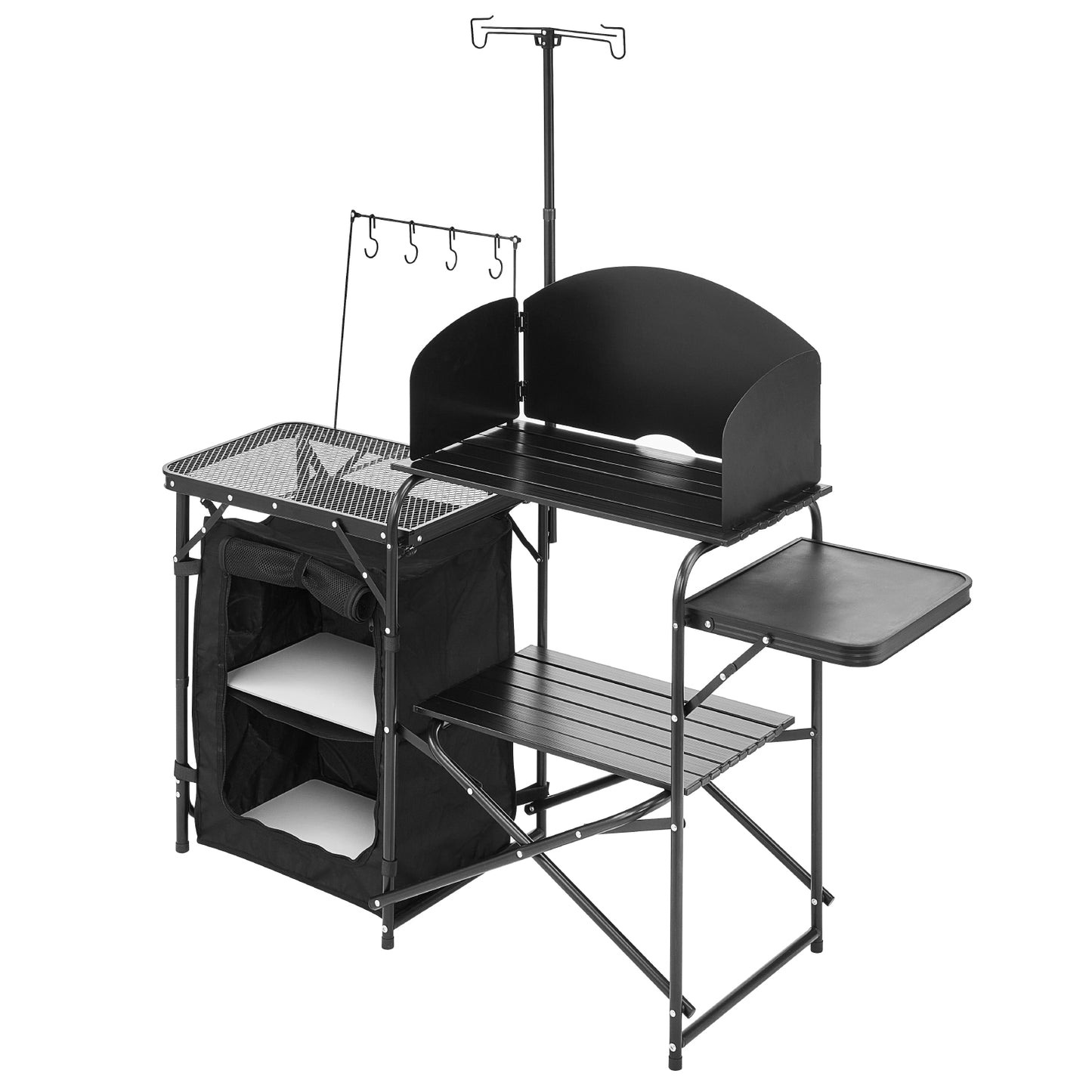 Camping Kitchen Table Portable Outdoor Cook Station Storage Windshield Aluminum