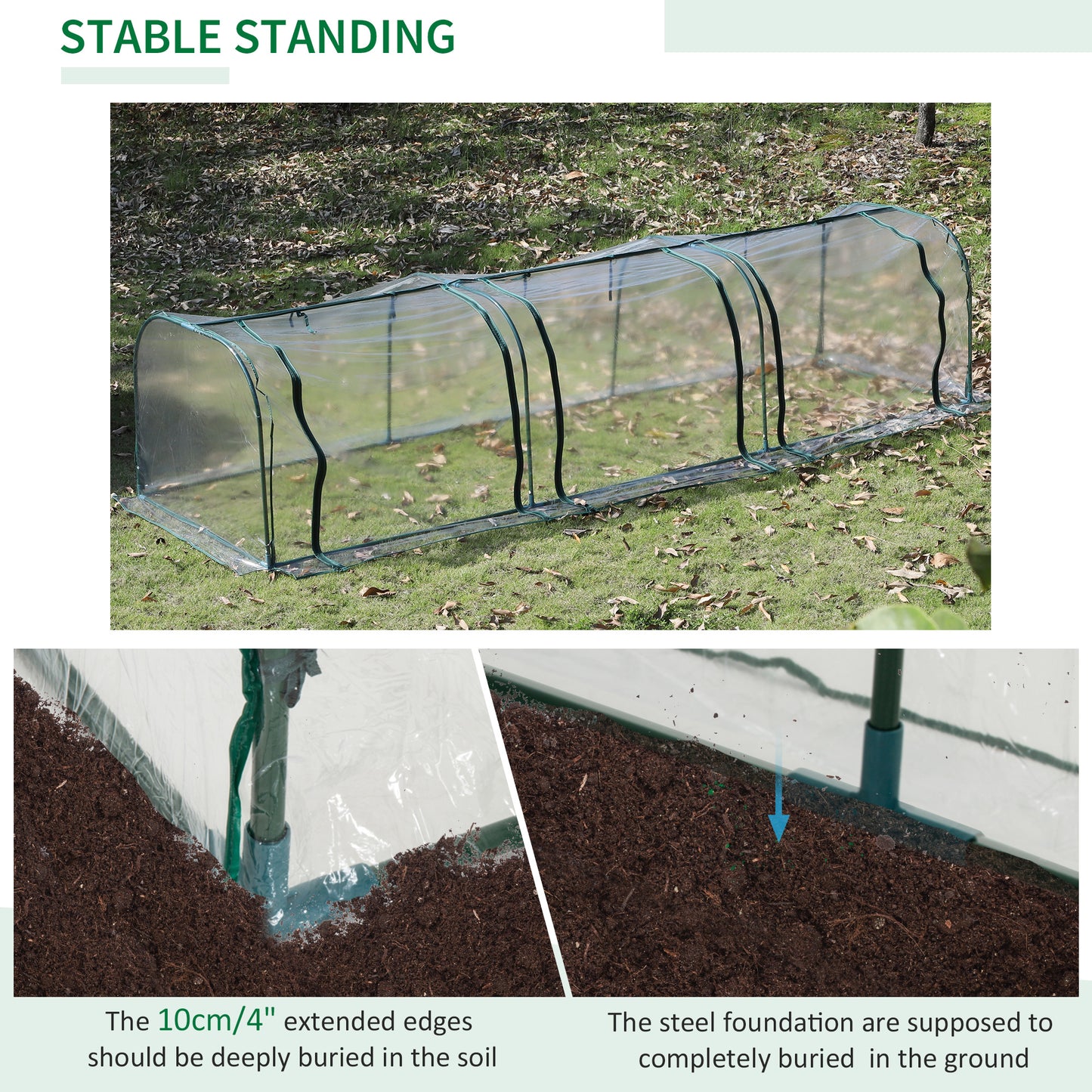 Outsunny 11' x 3' x 2.5' Mini Greenhouse, Portable Tunnel Green House with Roll-Up Zippered Doors, UV Waterproof Cover, Steel Frame, Clear