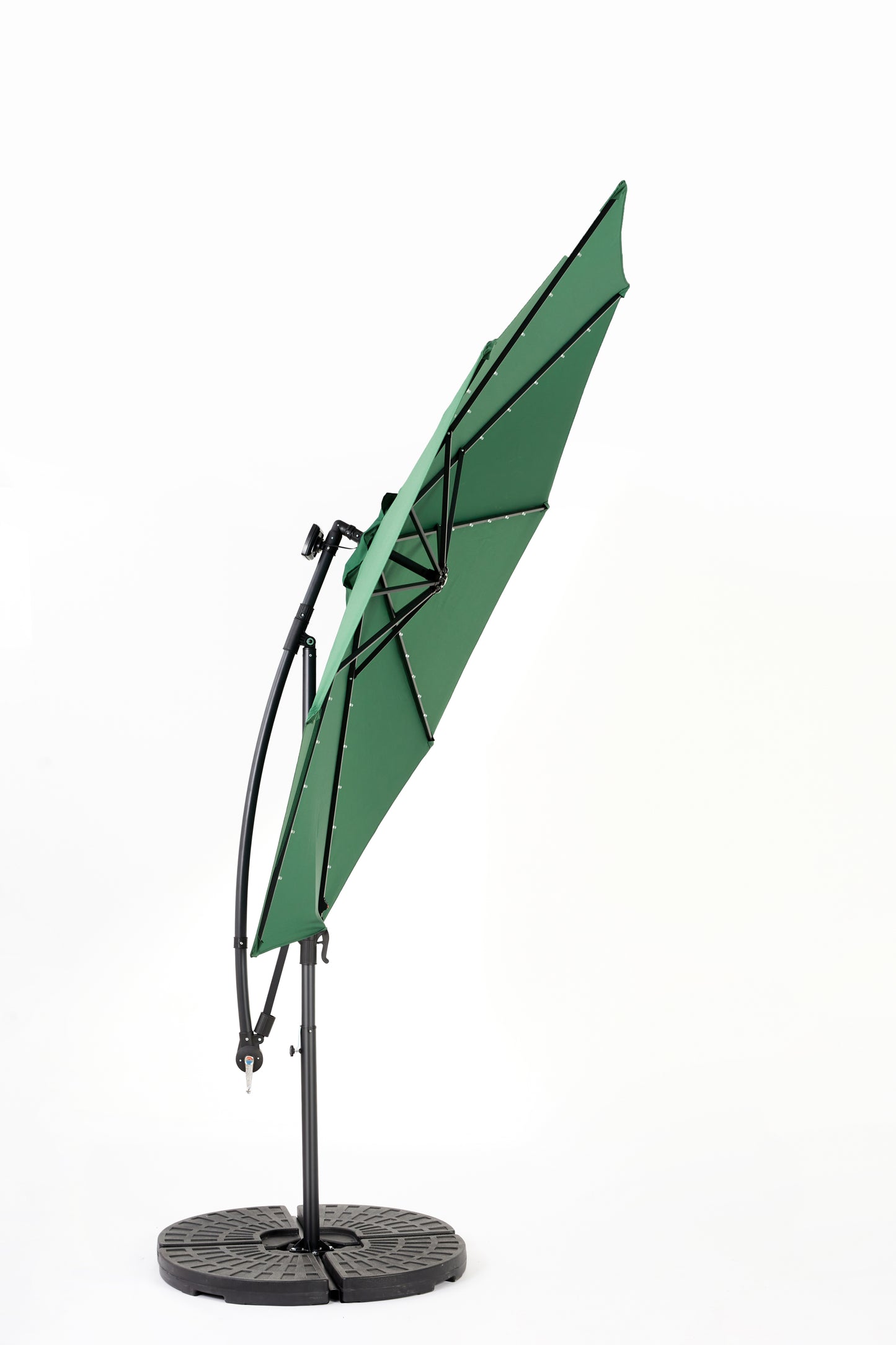 10ft Solar LED Offset Hanging Market Patio Umbrella  ( Dark green )(No Base)