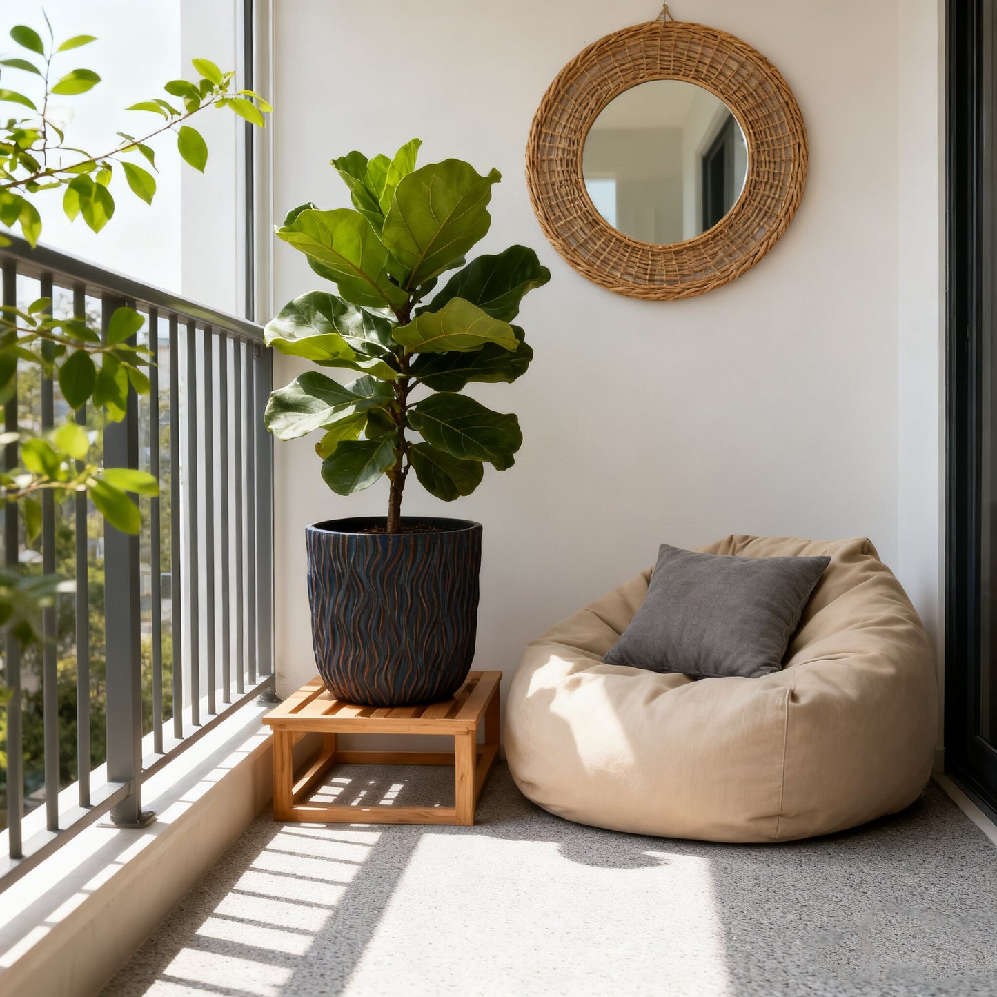 Large Round Planters Set of 2 (15.75"x14.96" & 12.2" x13.39'') - Lightweight Magnesium Oxide Plant Pot with Texture -Concrete Planter Pots with Drainage Hole – Indoor & Outdoor Use