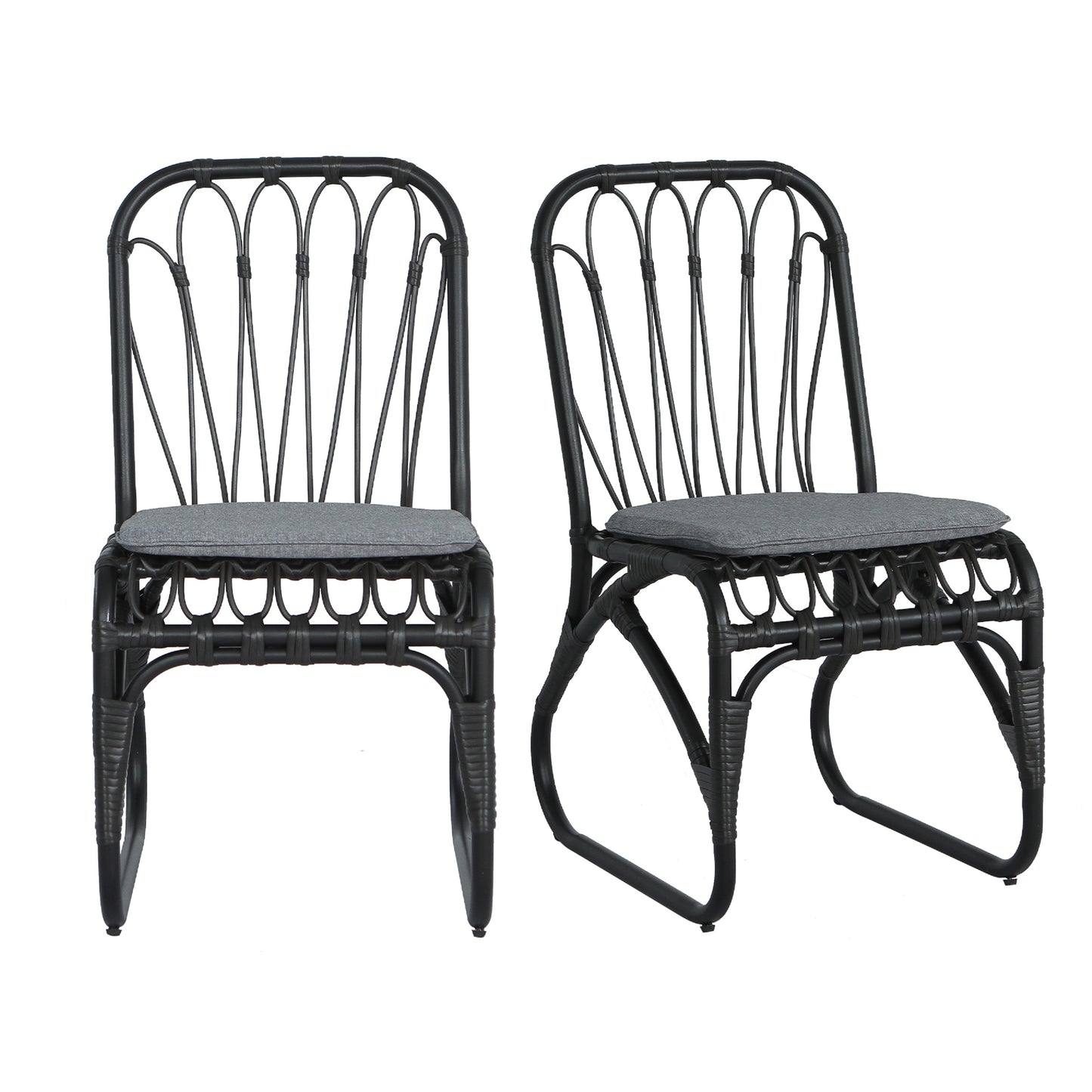 Outdoor PE Wicker Dining Chairs with Washable Cushion Set of 2, Outdoor Rattan chairs for Backyard, Poolside, Garden,Patio,Grey