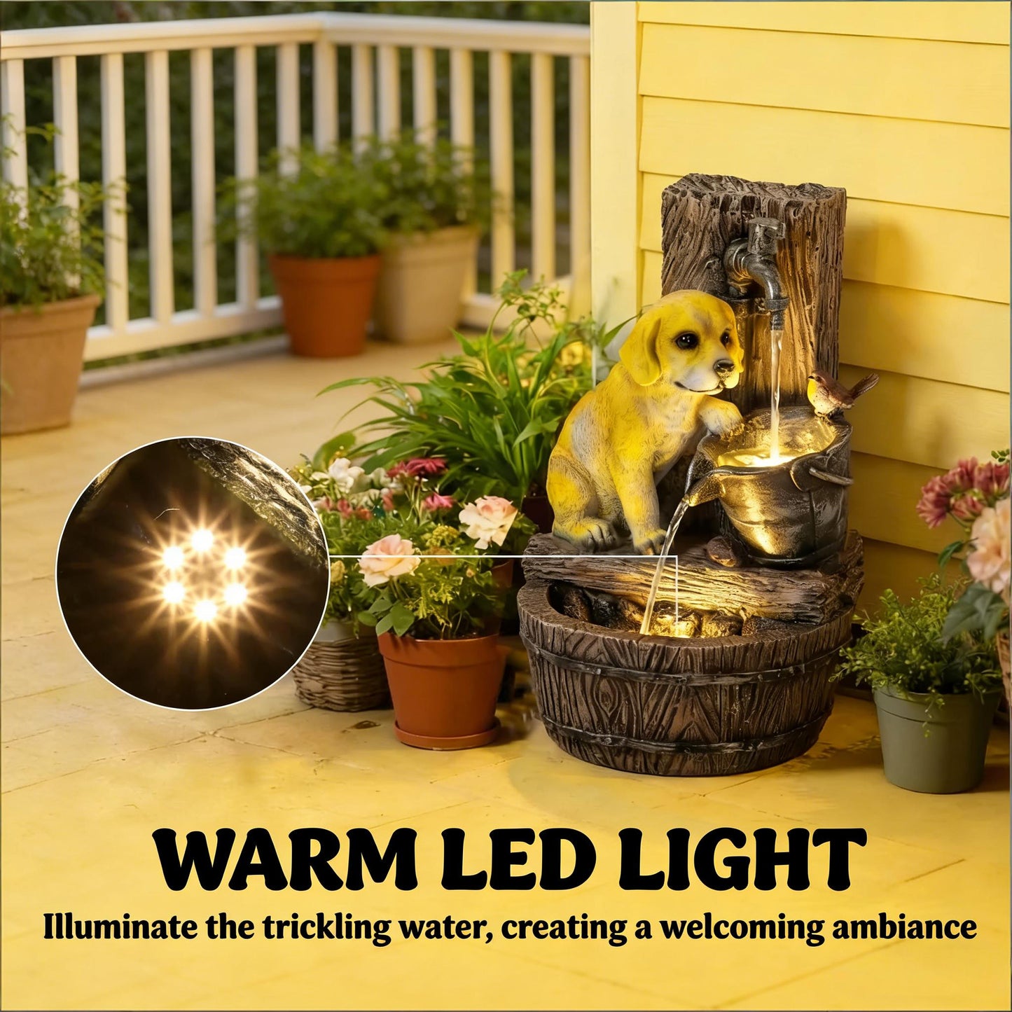 Puppy Theme Fountain,Rustic Style Outdoor Fountain,Garden Fountain