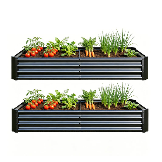 2PCS Black 6×3×1ft Metal Raised Rectangle Garden Planter Beds