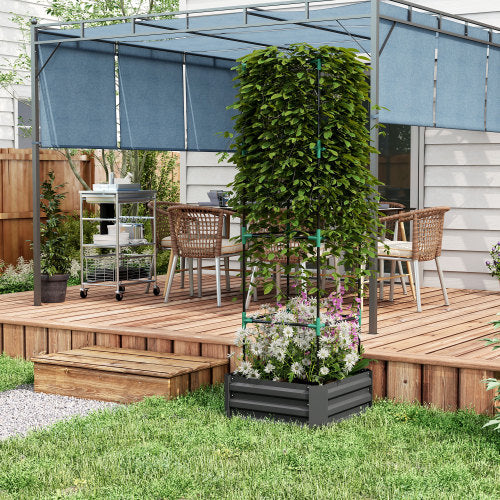 73 .5 in. x 24 in. Outdoor Planter Box with Trellis Galvanized Raised Garden Bed Open Bottom for Climbing Plants, Gray