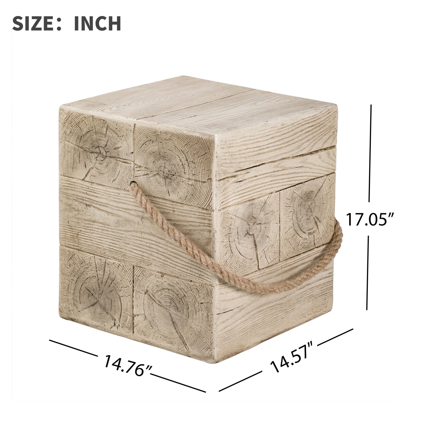 Outdoor Wood Grain Square MGO Side Table with Simulated Braided Cord – Indoor Retro End Table for Home & Patio Decor