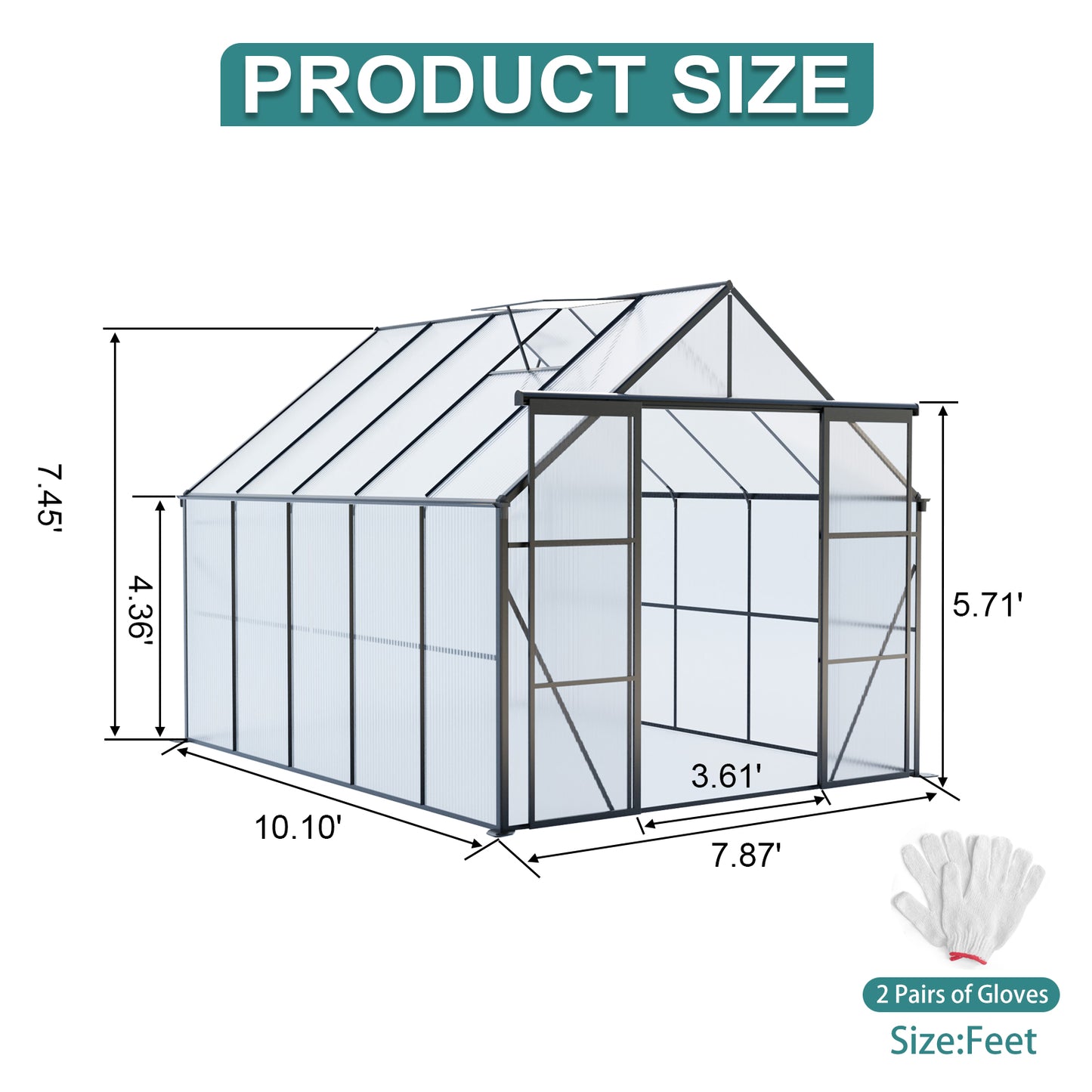 8x10FT Double Door Polycarbonate Greenhouse Raised Base and Anchor Aluminum Heavy Duty Walk-in Greenhouses for Outdoor Backyard in All Season,Black