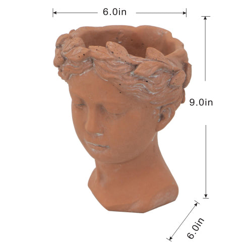 D 6 x 9 in. Cement Visage Head Bust Planter, Brown concrete