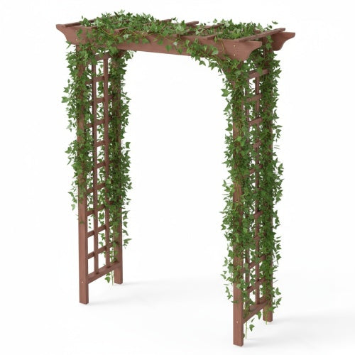 85 in. x 63 in. Wooden Garden Arbor,Outdoor Garden Arch Trellis for Climbing Vines,Garden Arbor Arch with Trellis-Brown