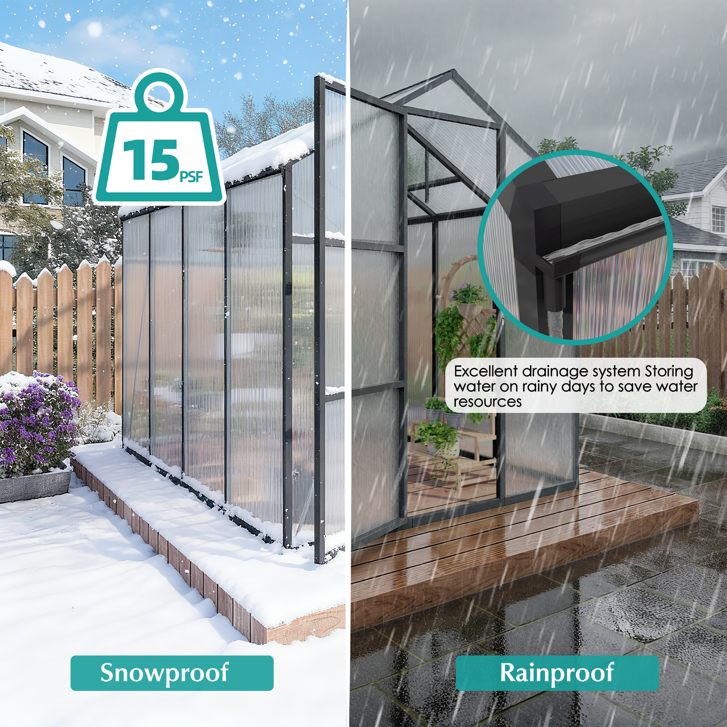 Newly marketed Gain height windproofaluminum greenhouse 6x8 FT Polycarbonate Greenhouse Raised Base and Anchor Aluminum Heavy Duty Walk-in Greenhouses for Outdoor Backyard in All Season