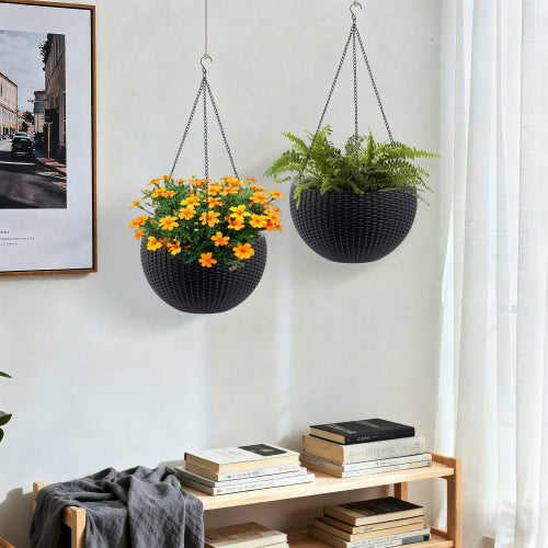 White Resin Hanging Basket, Self Watering Hanging Basket for Indoor Outdoor Plants Hanging Flowerpots for Balcony 2-Pack