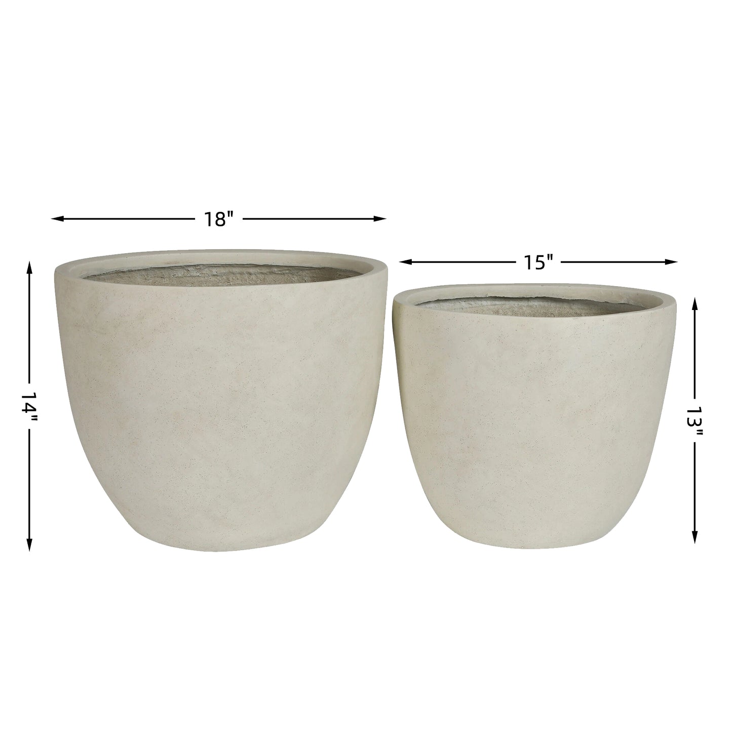 Round Concrete Planter Set of 2, Large Outdoor Indoor Handmade Rustic Decorative Planter Pots with Drainage Holes for Home Garden Patio, 15" x 13" & 18" x 14"  (white)