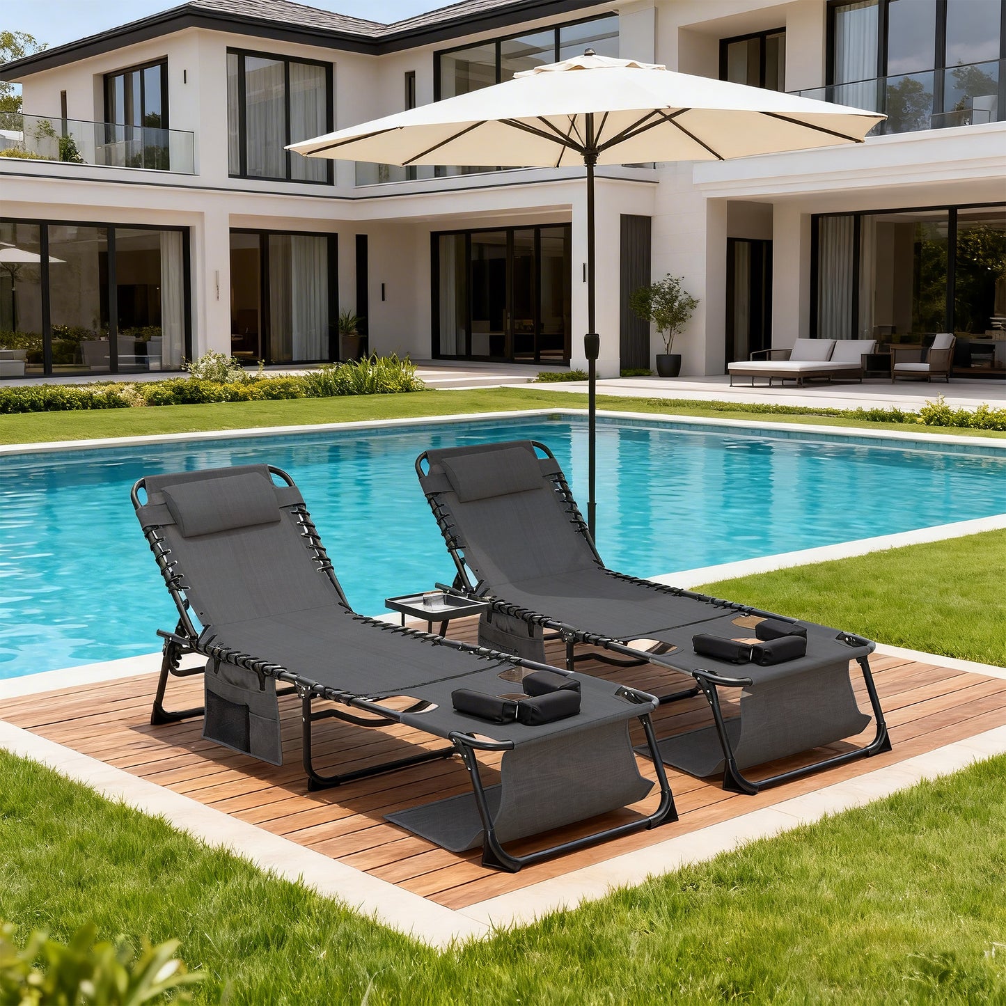 Face Down Chaise Lounge Chair 5-Position Adjustable Sunbathing, Foldable Tanning Chair with Face& Arm Holes, Outdoor Recliner Chair for Pool, Beach, Patio, Lawn (Black, 2 Pcs)