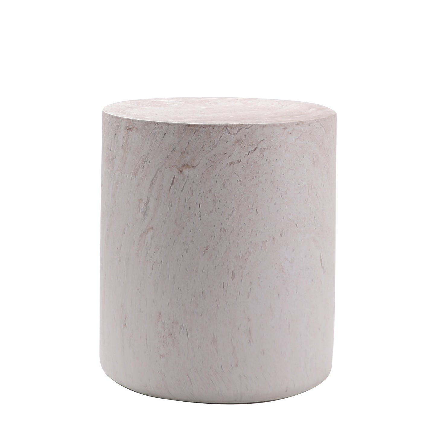Light Travertine Finish Magnesium Oxide Drum Side Table   15.75" Diameter Round End Table