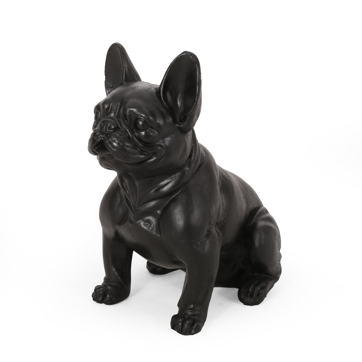 DOG GARDEN SCULPTURE, Outdoor French Bulldog Garden Statue, Matte Black, No Assembly Required