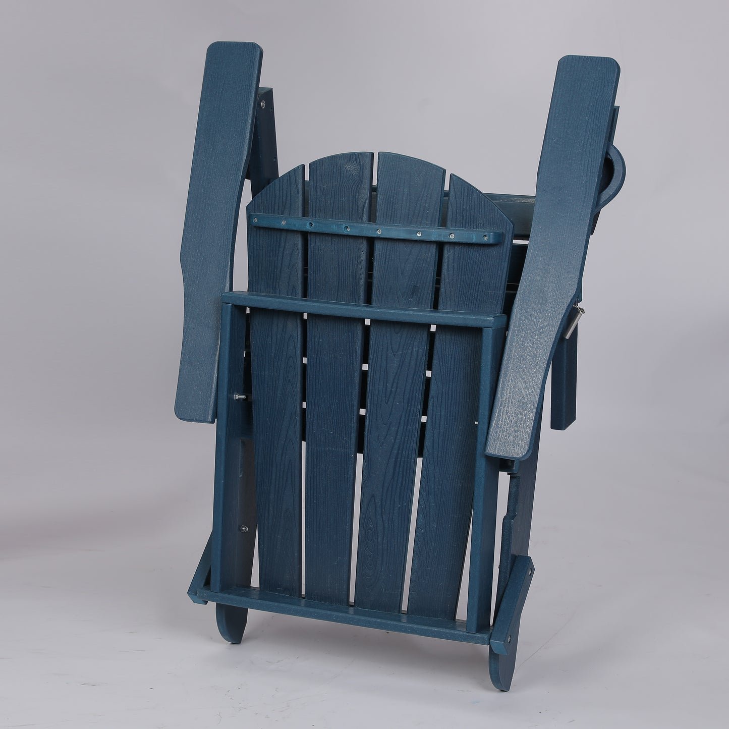 HDPE Folding Adirondack Chair with Dual Cup Holder - Composite Adirondack Chair with Wood Texture- ,Navy Blue