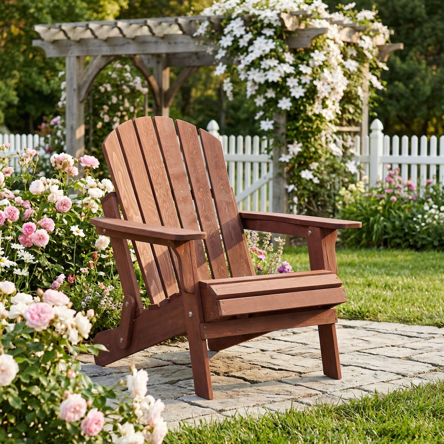 Oversize Wooden Outdoor Folding Adirondack Chair with Pre-Assembled BackRest & SeatBoard, Wood Patio Chair for Garden Backyard Porch Pool Deck Firepit