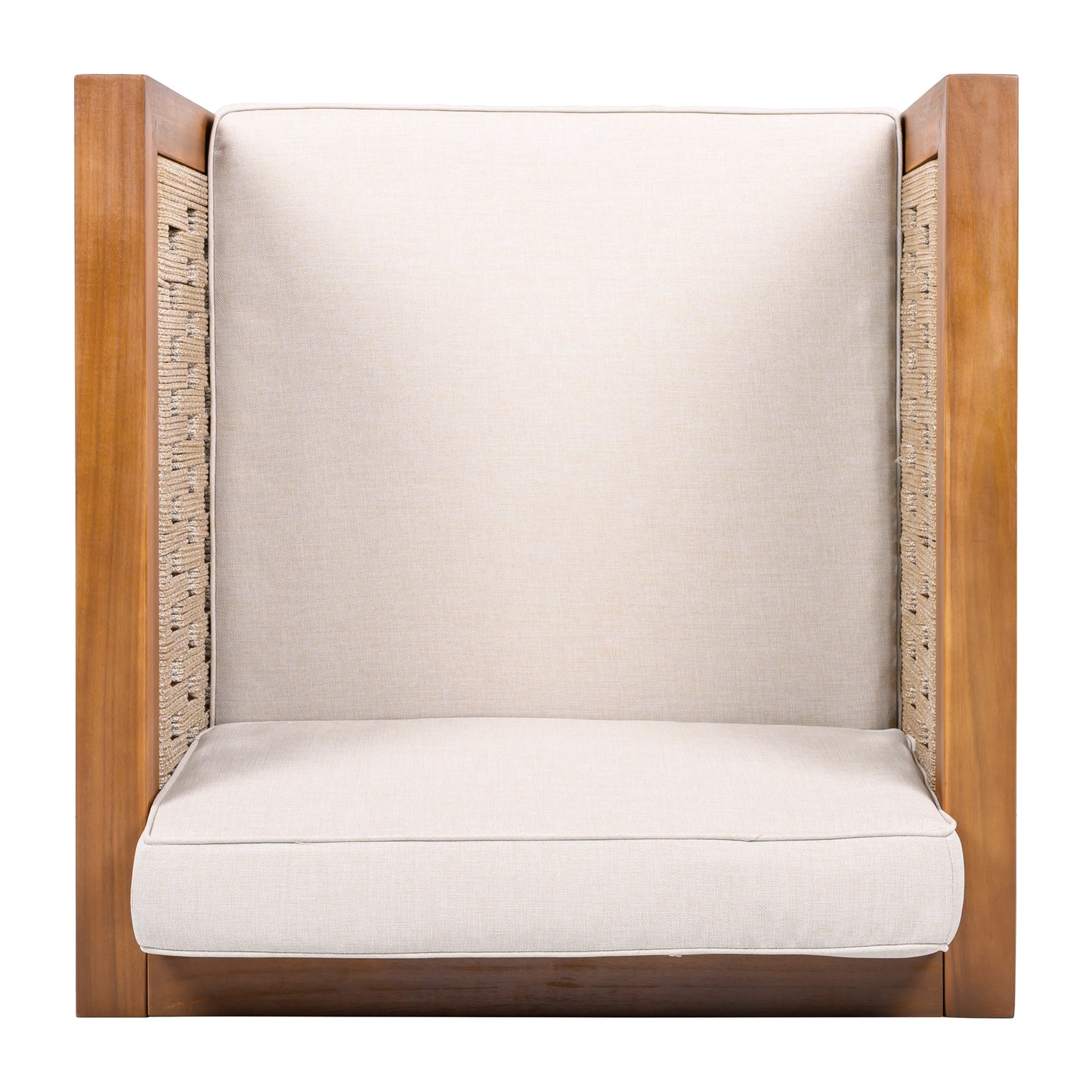 Acacia Wood Outdoor Club Chair  with Beige Rope Arm and Beige Cushions,400 lbs Capacity