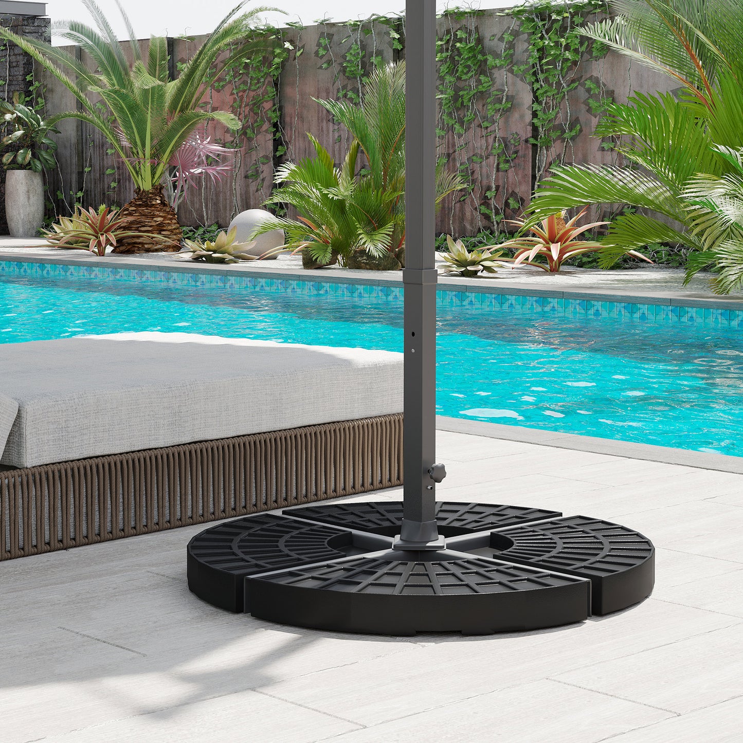 Outsunny 4 Pieces Round Patio Umbrella Base, Cantilever Offset Outdoor Umbrella Weights, 52 Liters Capacity Water or 112 lbs Capacity Sand Plates Set, Black
