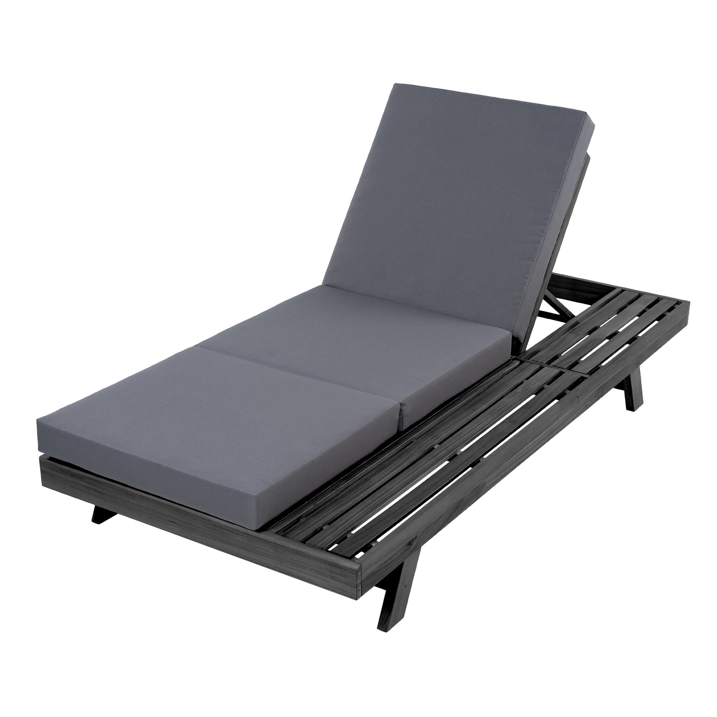 Lounge Chaise Set, Space Available On One Side, Acacia Solid Wood In Black With Lounge Cushion (Dark Grey & Triple Fold) – Matching Cream Version Available