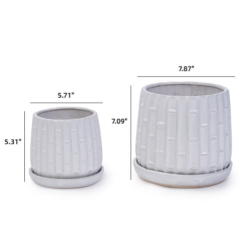 5 in. and 7 in. White Garden Ceramic with Tray Planter (2-Pack)
