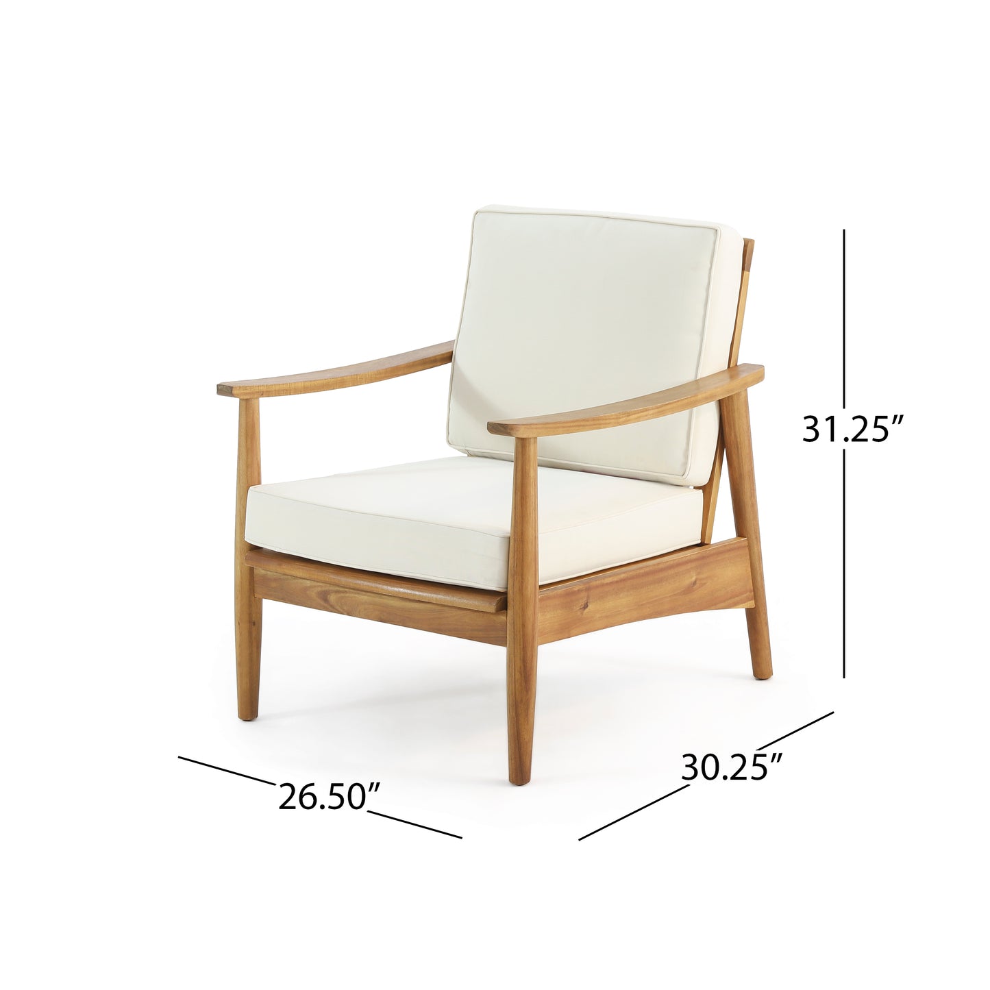 Club Chairs Laurent 500lbs Capacity Acacia Outdoor, Teak Finish Patio Furniture Sets with Thick Cushion, Appropriate for Garden Porch
