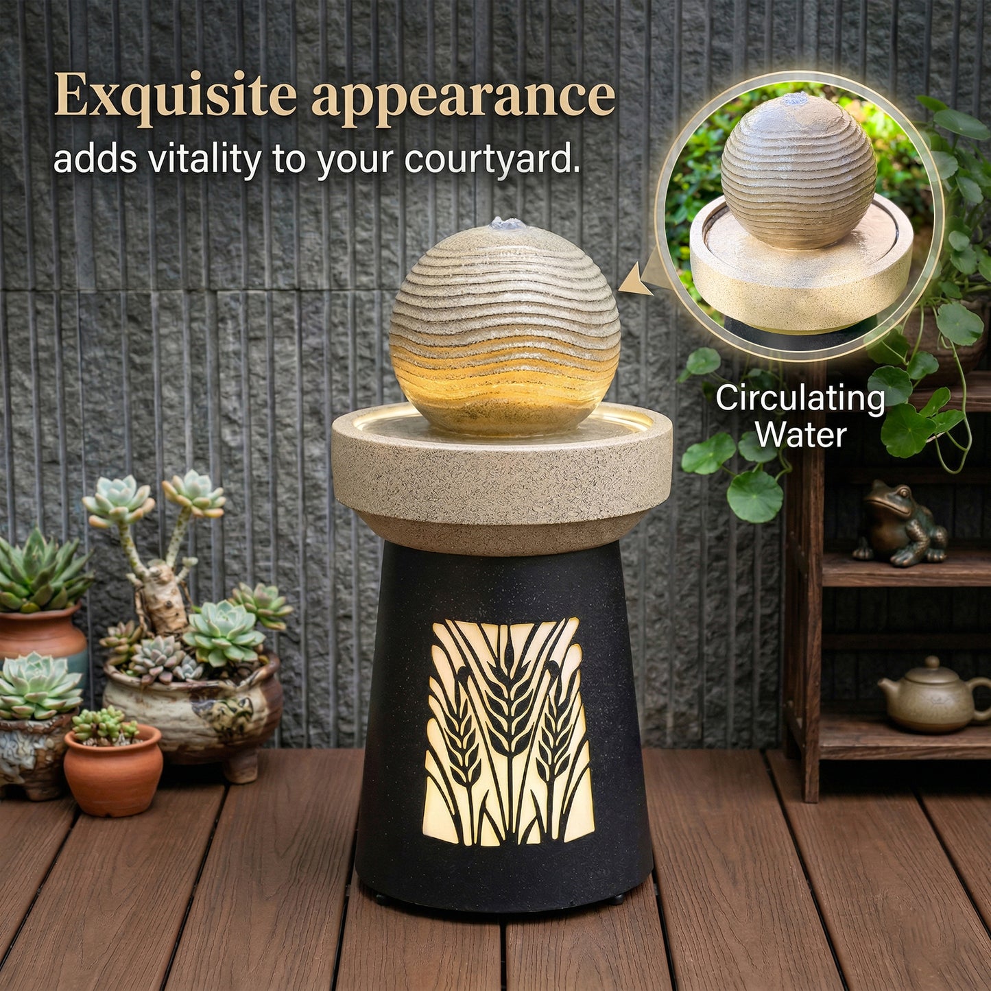 Outdoor Garden Lantern Light with Warm LED Leaf Silhouette Decorative Landscape Lamp for Patio Yard Lawn Pathway Deck
