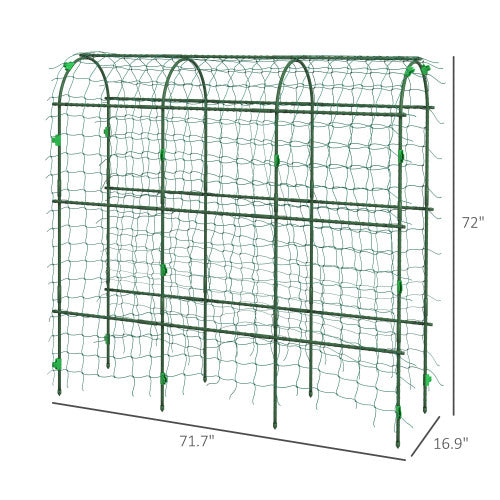 72 in. Arch Metal Garden Trellis with Climbing Net, Adjustable Layers and Weather-Resistant for Outdoor Gardening, Green