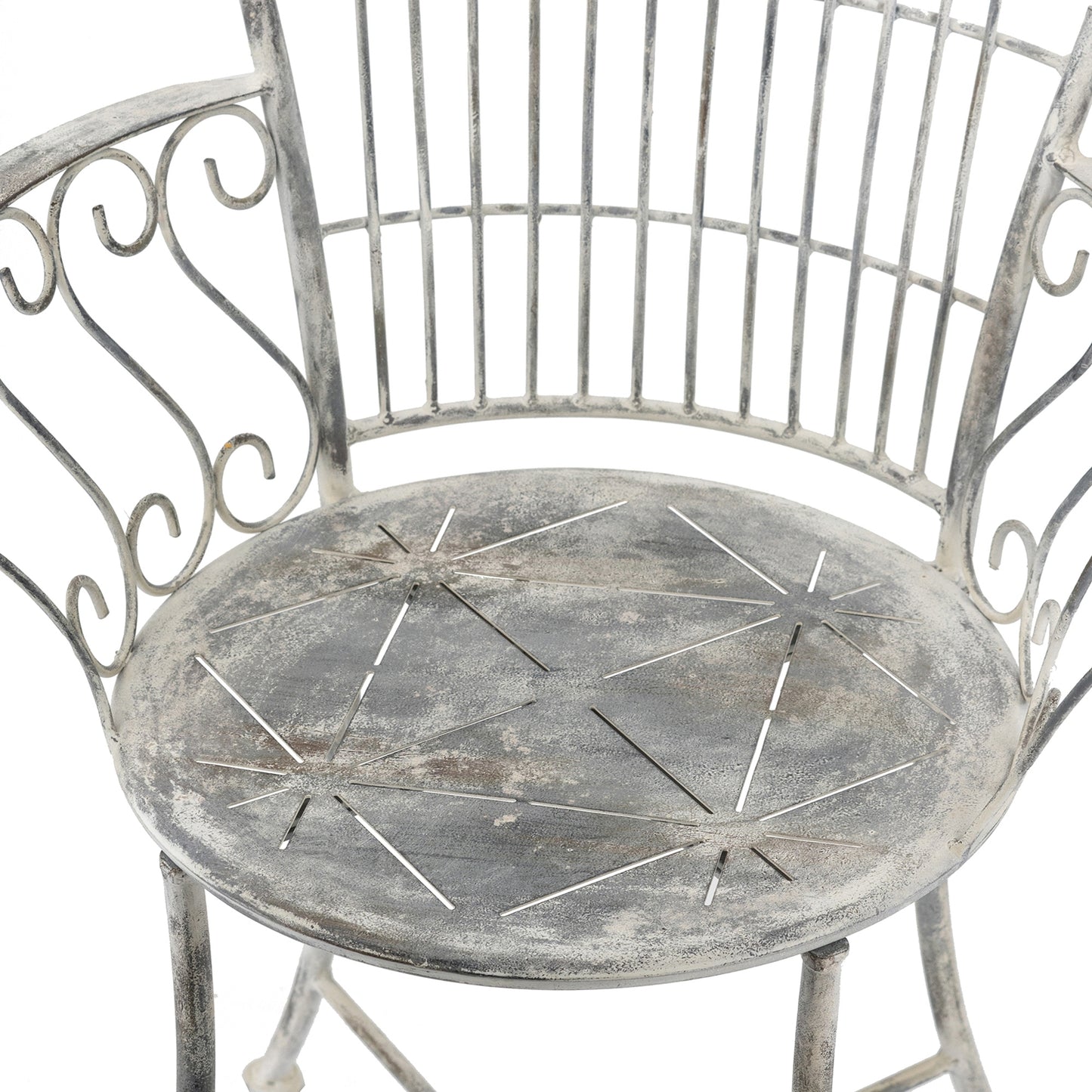 23x22x38" Distressed Silver Finish Iron Accent Chair, French Country Armchair, Outdoor Garden Seating