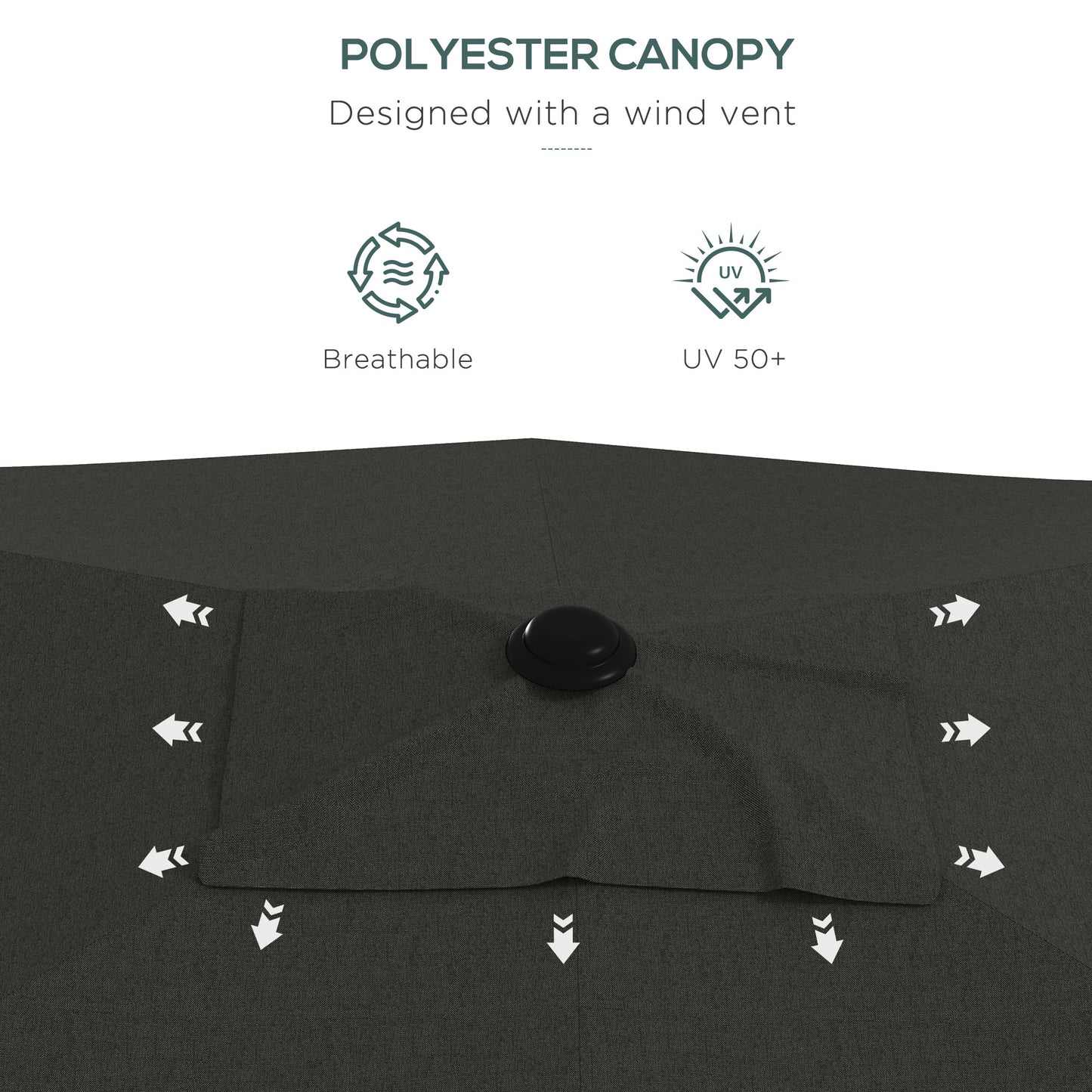 Outsunny 6.5' x 10' Rectangular Market Umbrella, Patio Outdoor Table Umbrella with Crank and Push Button Tilt, Dark Gray