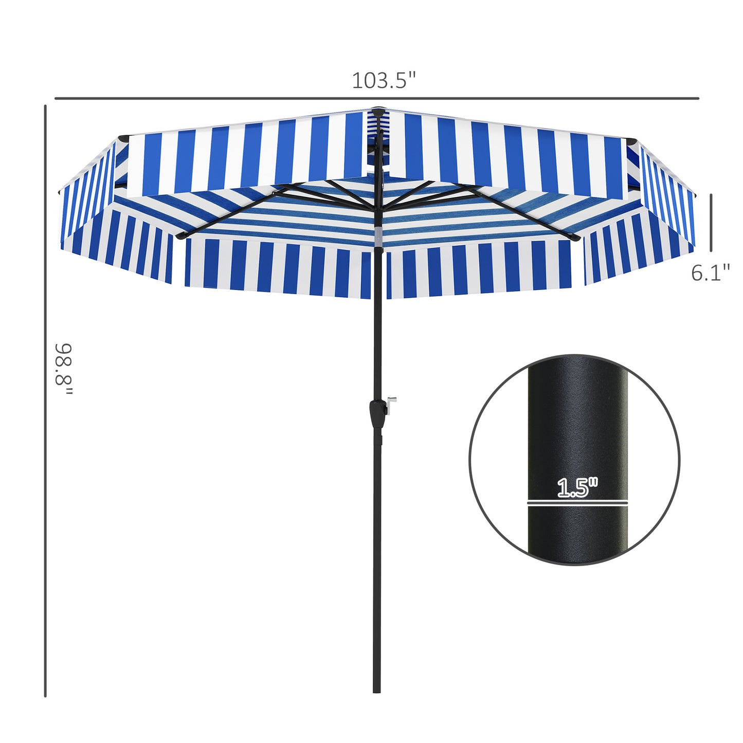 2-Tier Vented Patio Table Umbrella,Outdoor Market Umbrella,Patio Umbrella with Crank 8 Ribs,Tiltable Porch Umbrella,for Outdoor