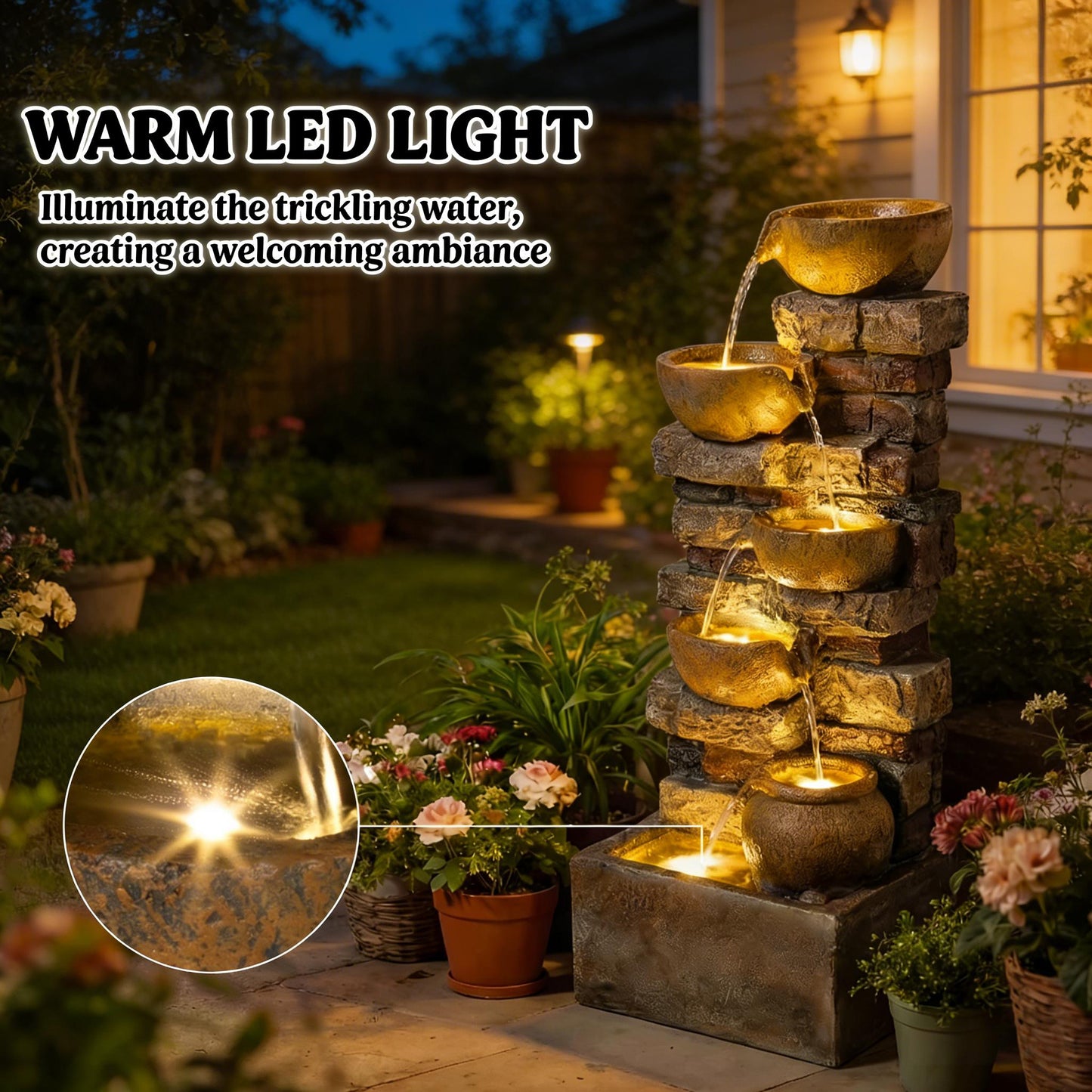 Garden Cascading Waterfall,Outdoor Fountain