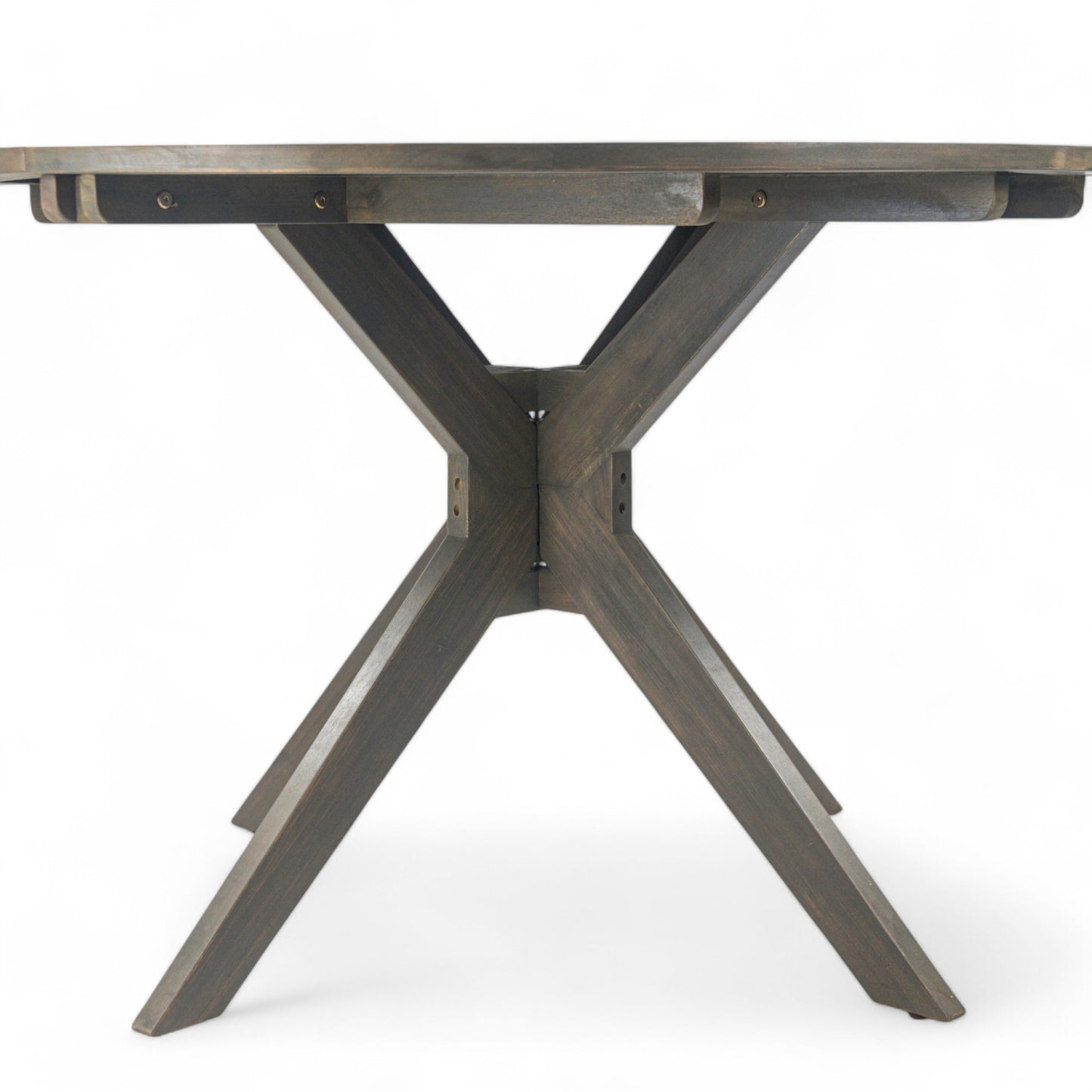 Stanford Outdoor Round Acacia Wood Dining Table with X Base, Gray Finish