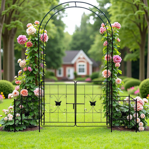 84.6 in. x 78.74 in. Metal Arch Garden Trellis for Wedding Ceremony Party Plant Climbing in Black