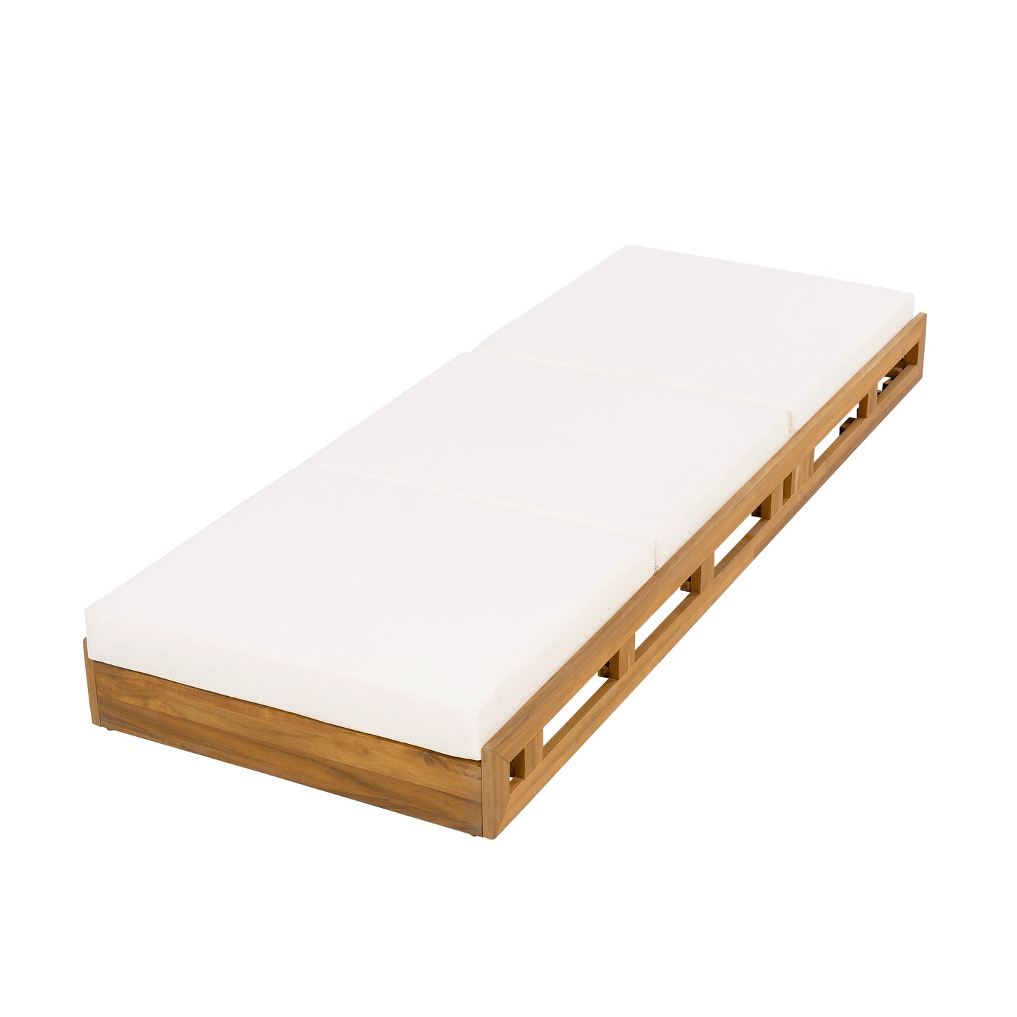 LOUNGE CHAISE SET, ACACIA SOLID WOOD WITH LOUNGE CUSHION (CREAM & TRIPLE FOLD) - MATCHING DARK GREY VERSION AVAILABLE