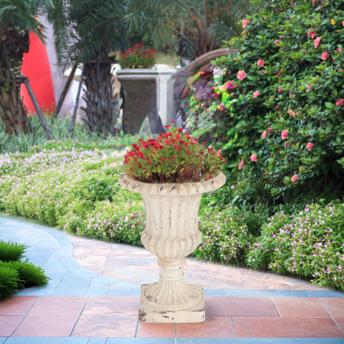 Lilburn 14 in. W x 19.25 in. H Antique White Patio Concrete Outdoor Garden Flower Urn Planter