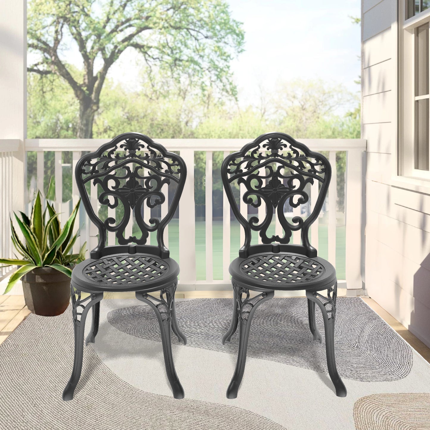 Cast Aluminum Patio Dining Chair 2PCS With Black Frame