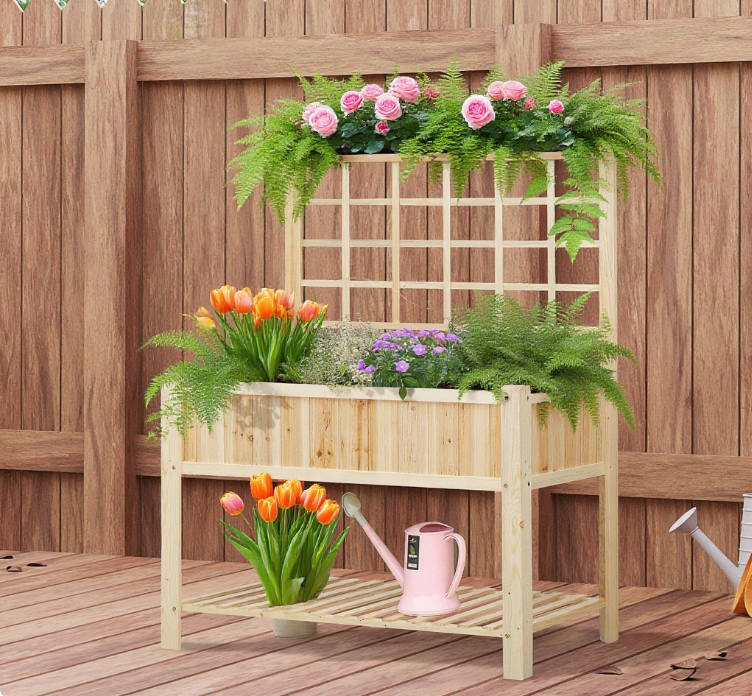 Wooden Raised Garden Bed , Coutryside Style Elevated Planter Box Stand w