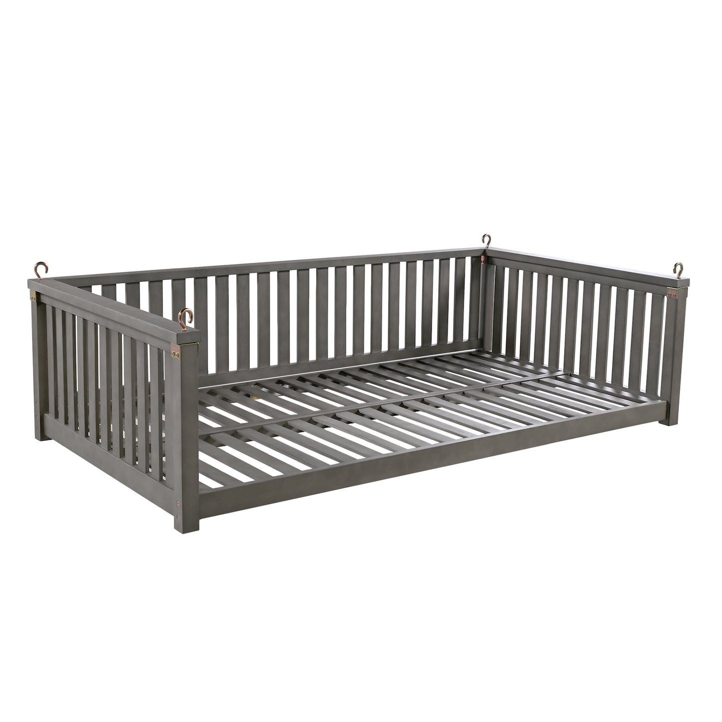 TOPMAX Patio Minimalist Twin Size Garden Swing Bed Wood Porch Swing with Ropes for Backyard, Safe Sloped Design, Gray