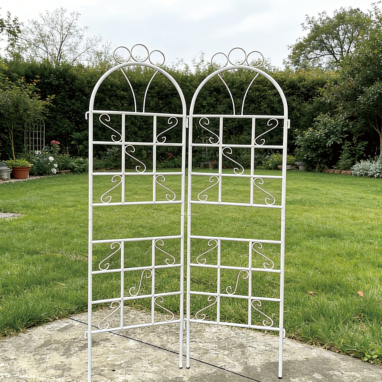 1Set (2pcs) Metal Garden Trellis for Climbing Plants Outdoor  Rustproof Plant Support -ceramic whiteware
