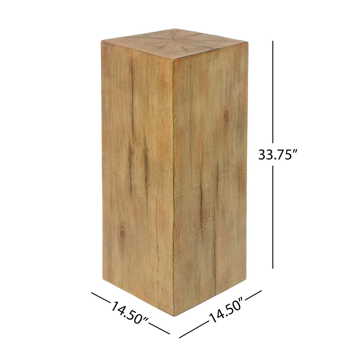 Wood-Look Square-Column MGO End Table,  H33.75",Wood-Like Distressed Finish, Mix with Different Heights, Indoor Outdoor Use,Natural Color