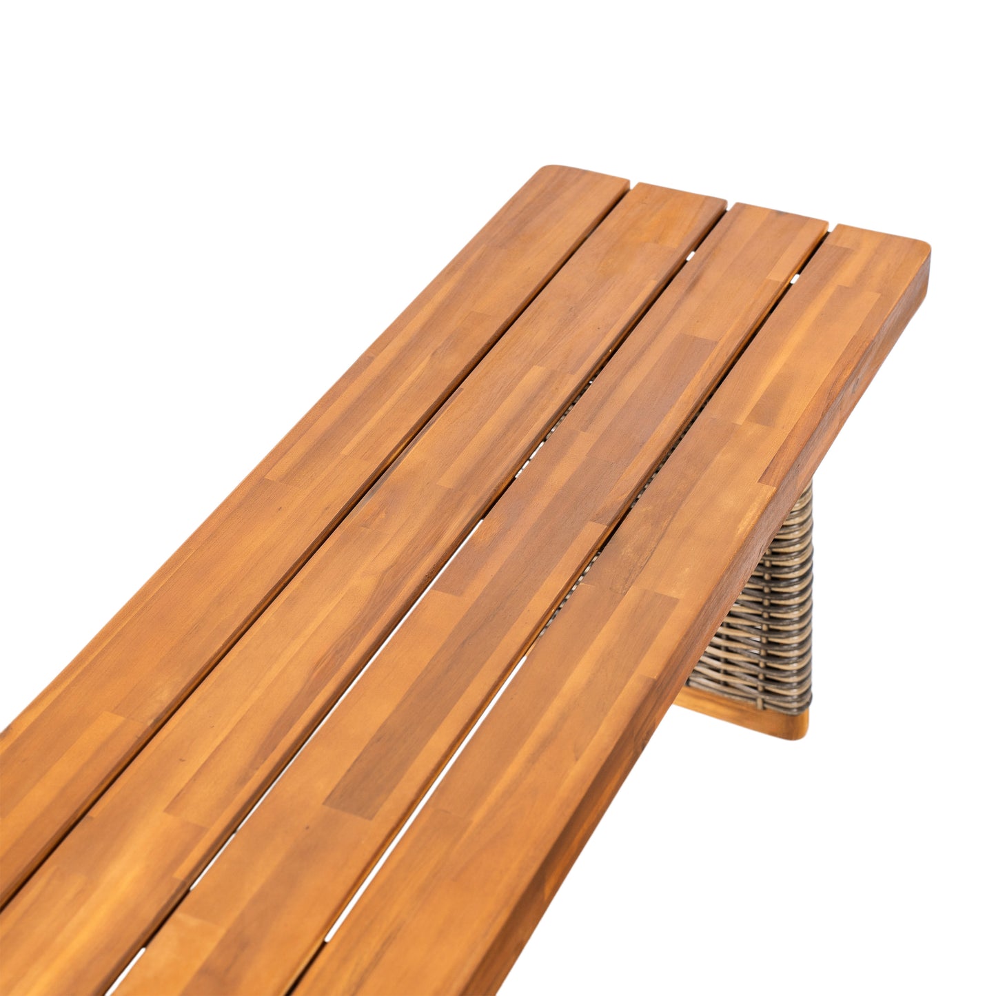 Outdoor Acacia Wood Bench(Set of 2),Teak Finish+ Grey Wicker